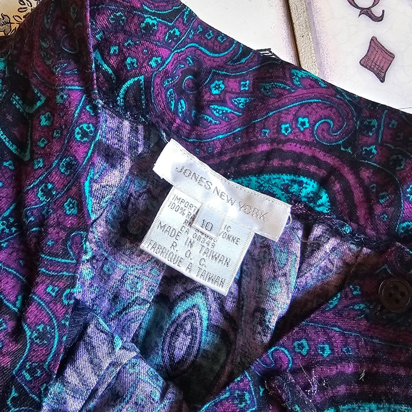 Purple and Teal Women's Jones New York Vintage Midi Skirt