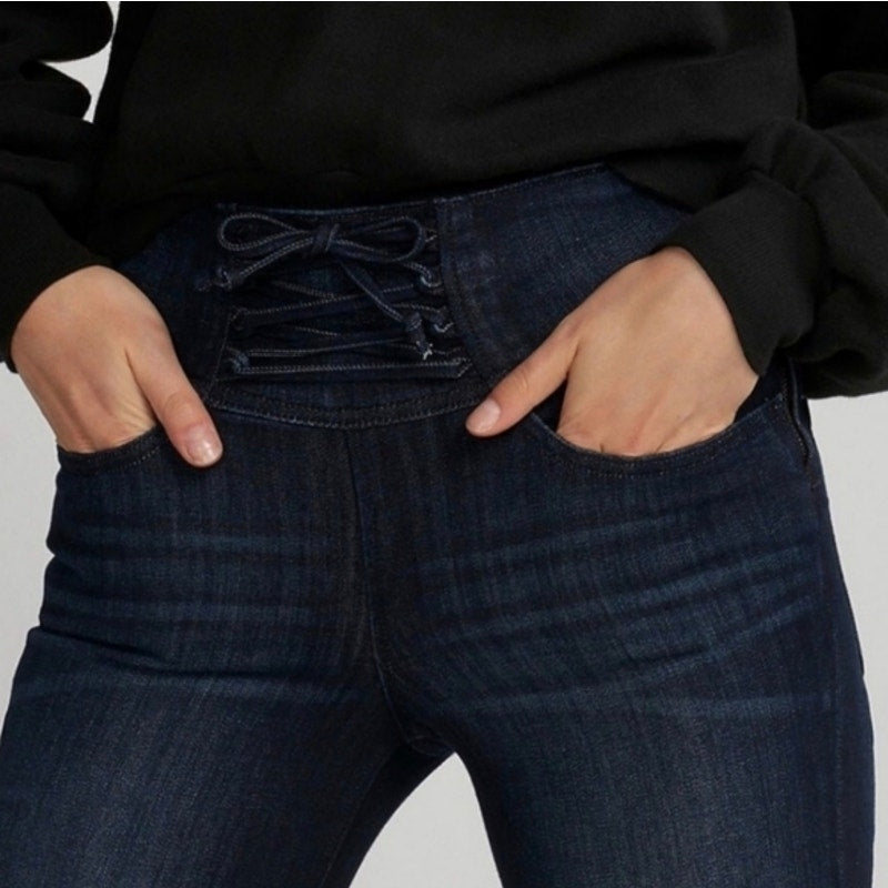 Express Skinny Dark Wash Cross Tie Front