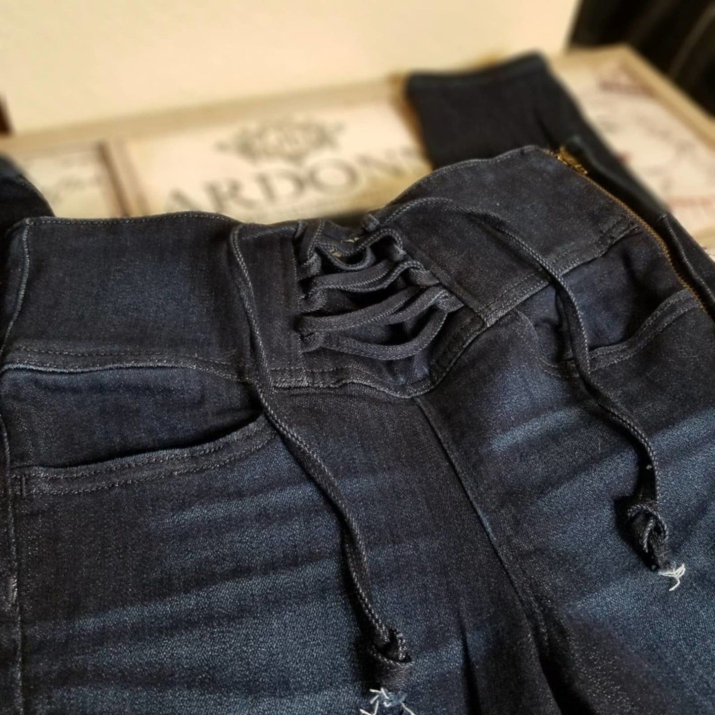 Express Skinny Dark Wash Cross Tie Front