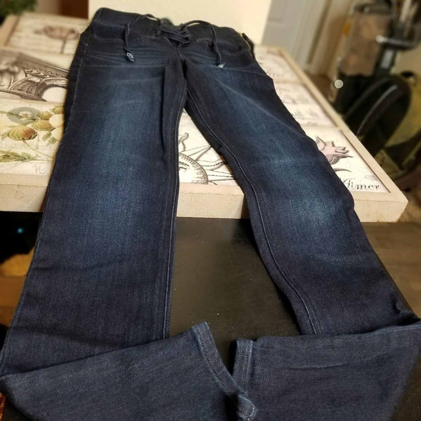 Express Skinny Dark Wash Cross Tie Front