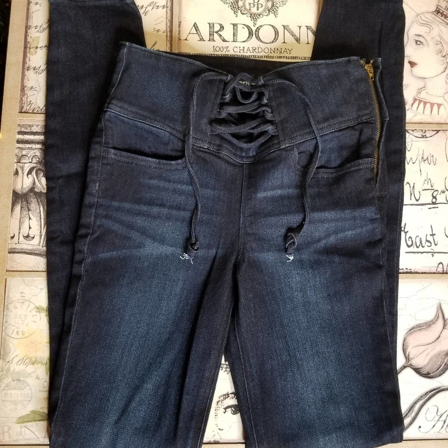 Express Skinny Dark Wash Cross Tie Front