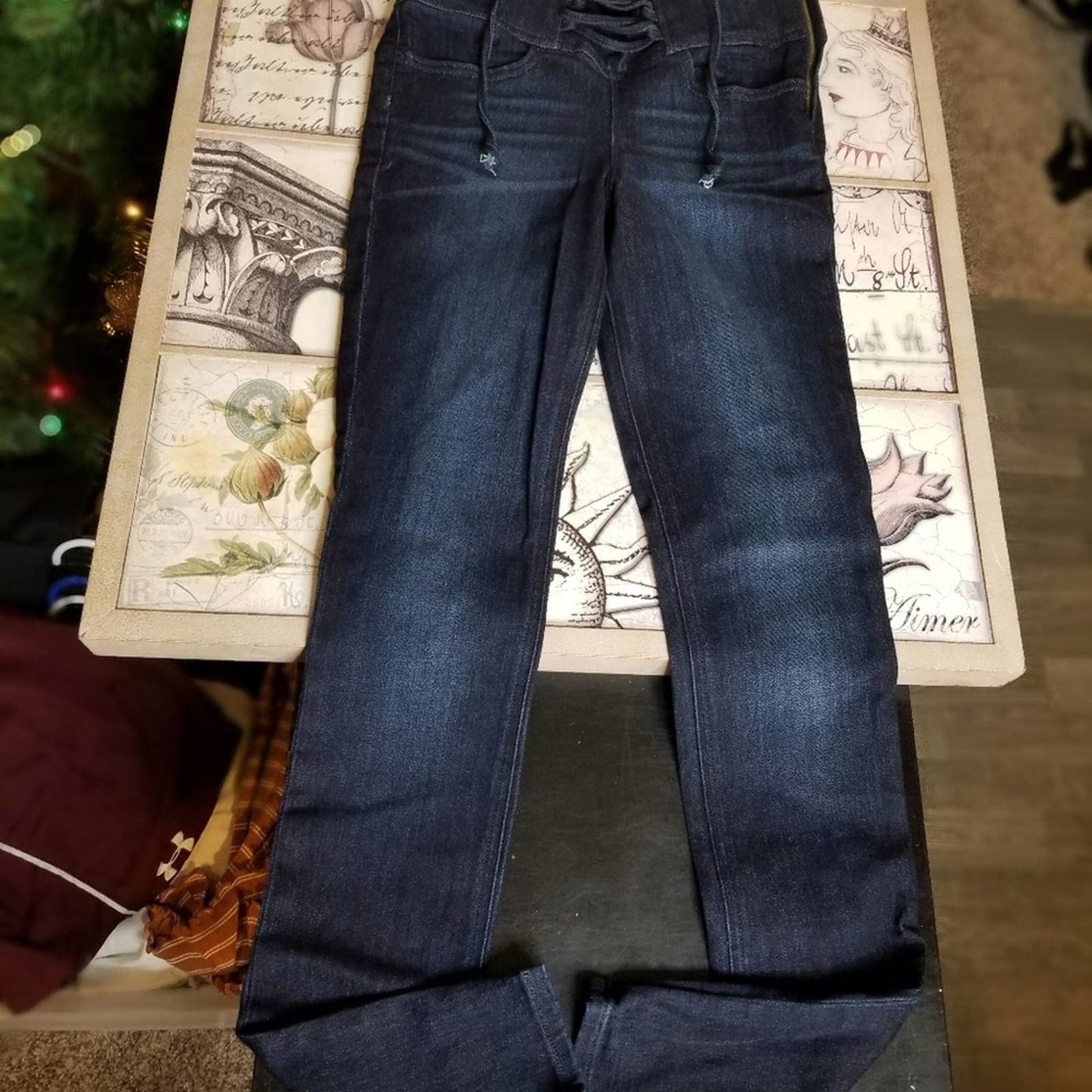 Express Skinny Dark Wash Cross Tie Front