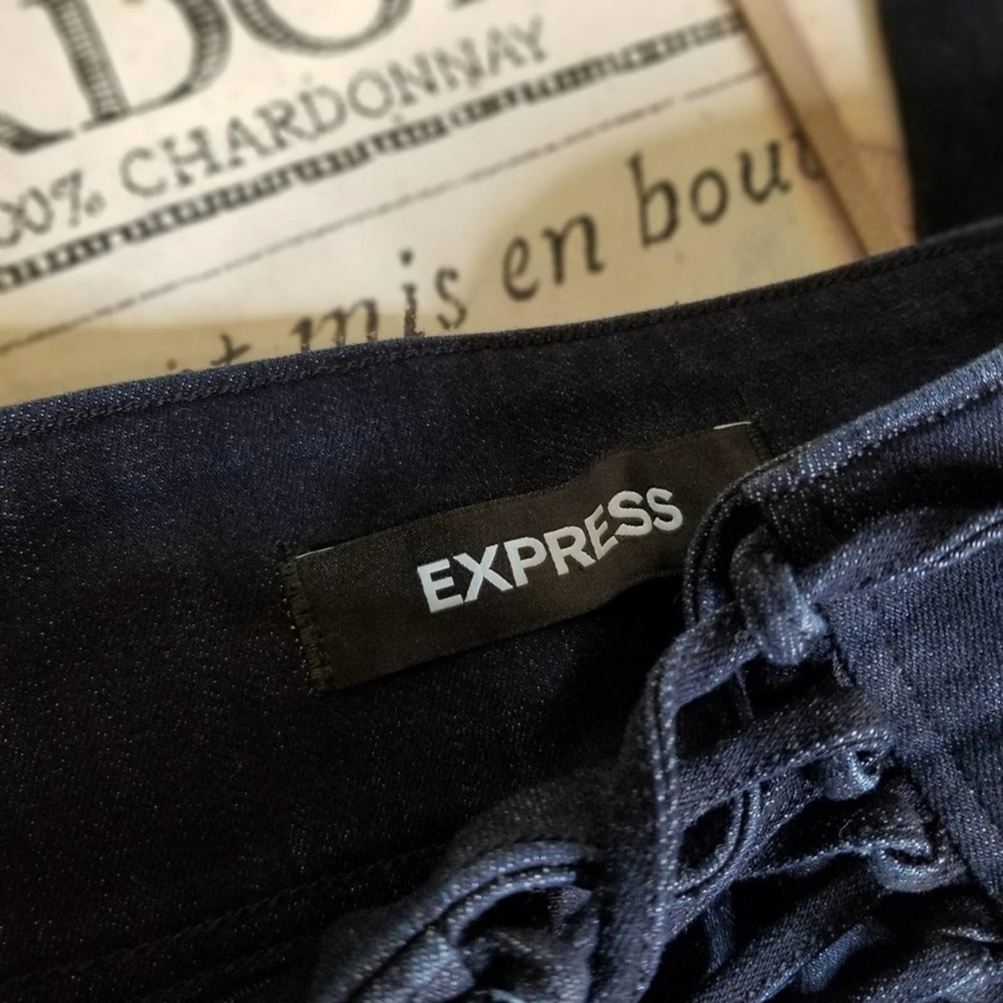 Express Skinny Dark Wash Cross Tie Front