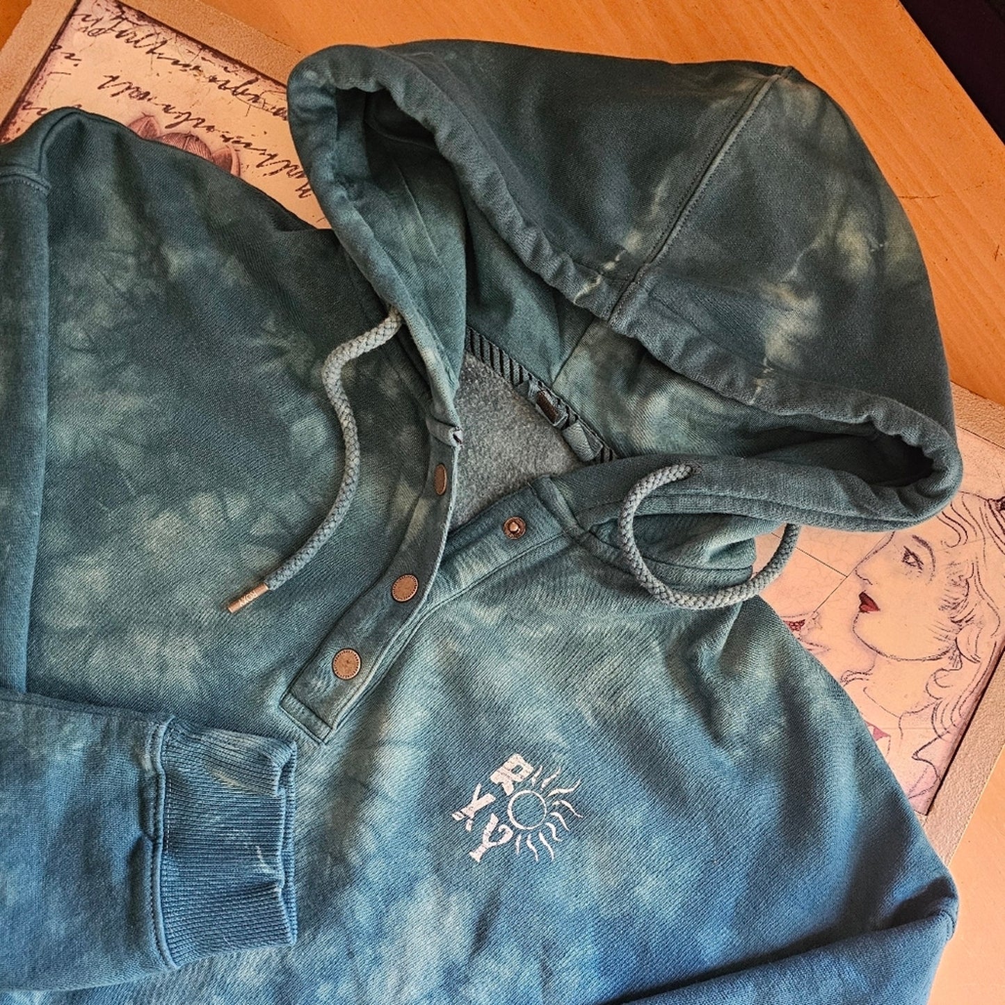 Blue New Roxy Tie Dye Hooded Cropped Sweater