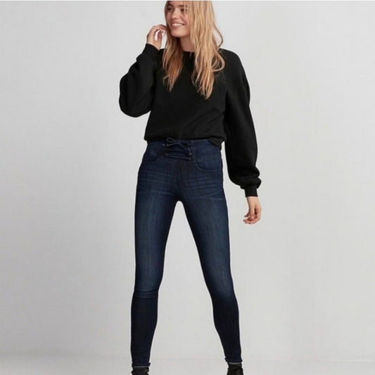 Express Skinny Dark Wash Cross Tie Front