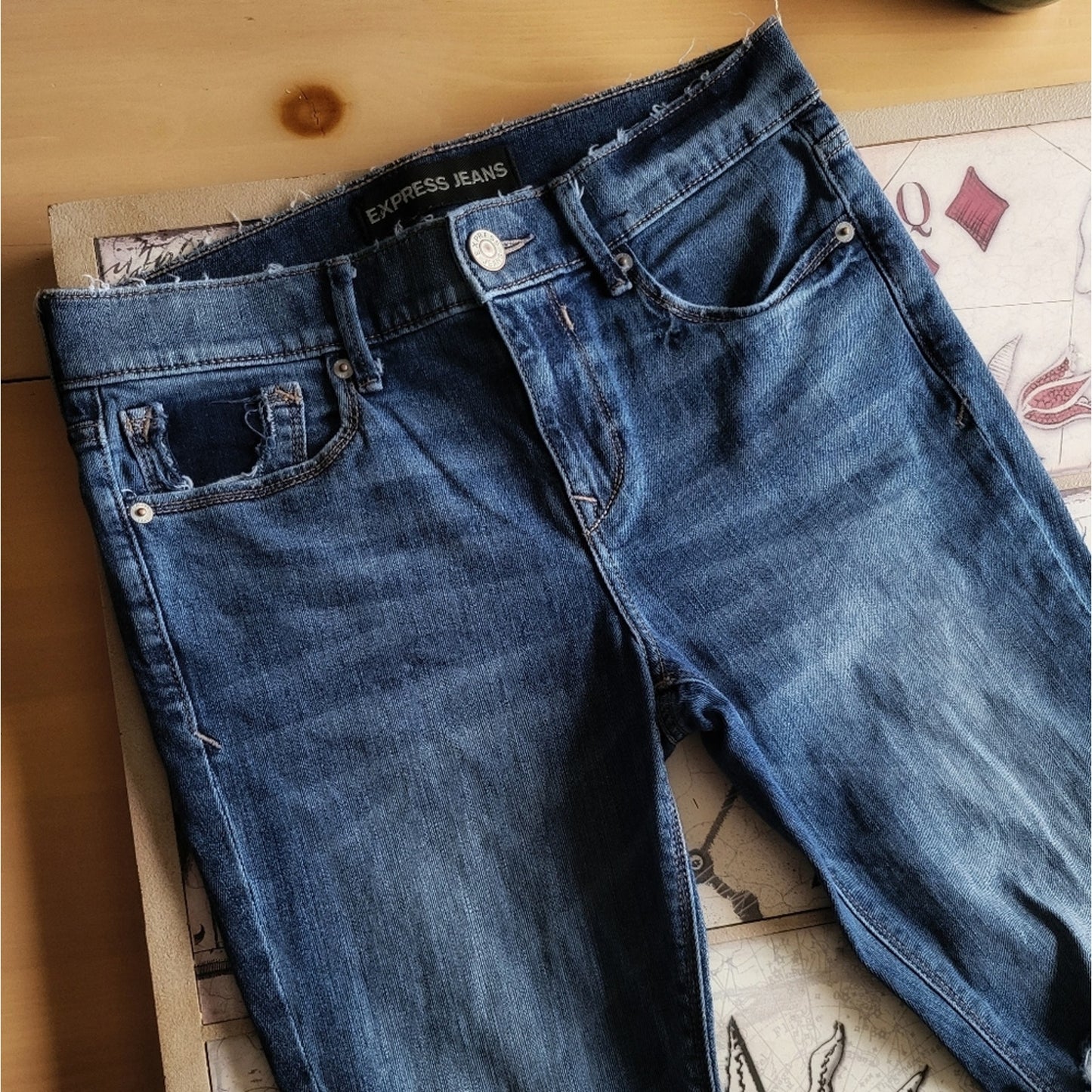Express Distressed Skinny Ankle Mid Rise Jeans