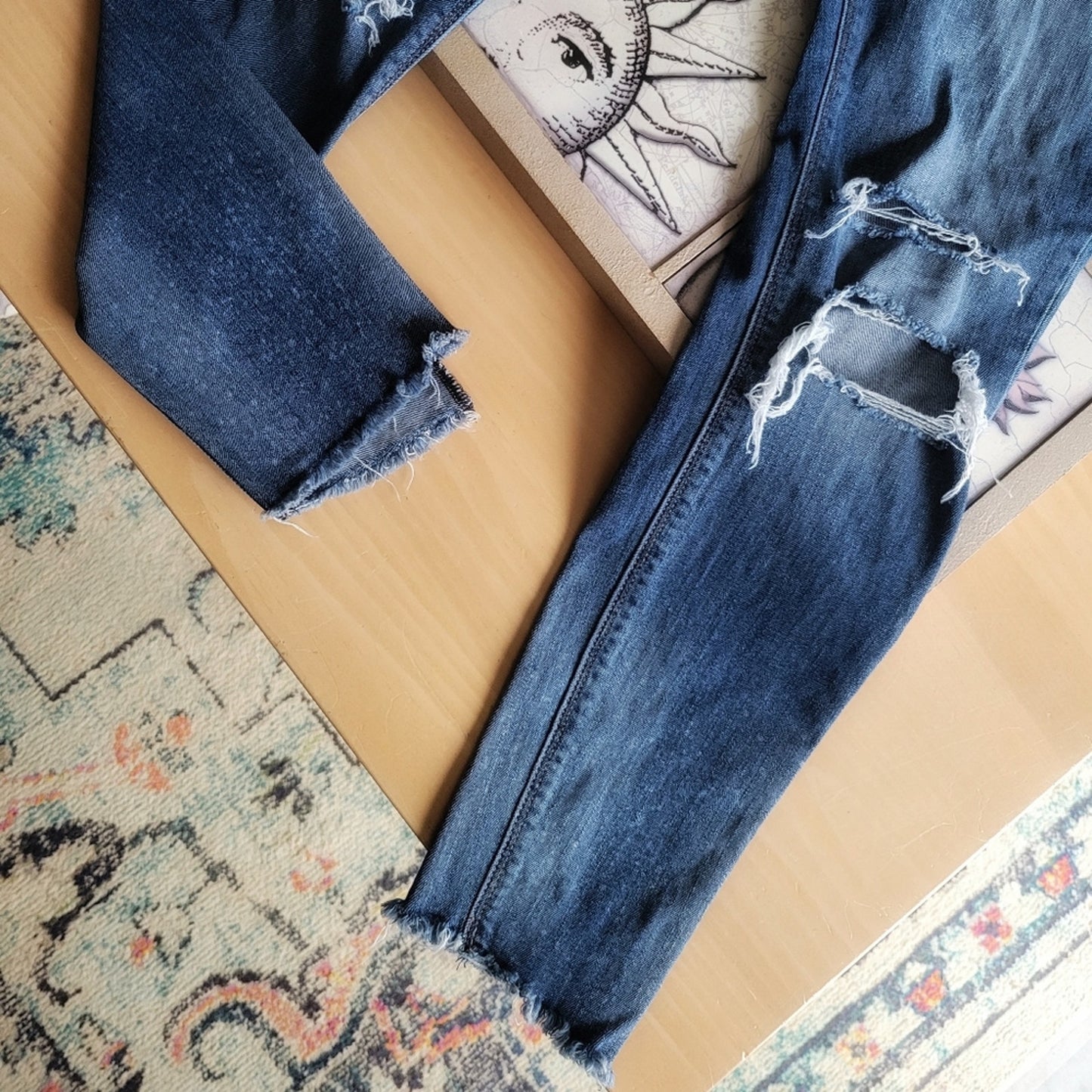 Express Distressed Skinny Ankle Mid Rise Jeans