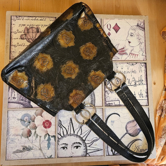 Genuine Leather Ditty Inc. Vintage Floral Print Designer Shoulder Bag