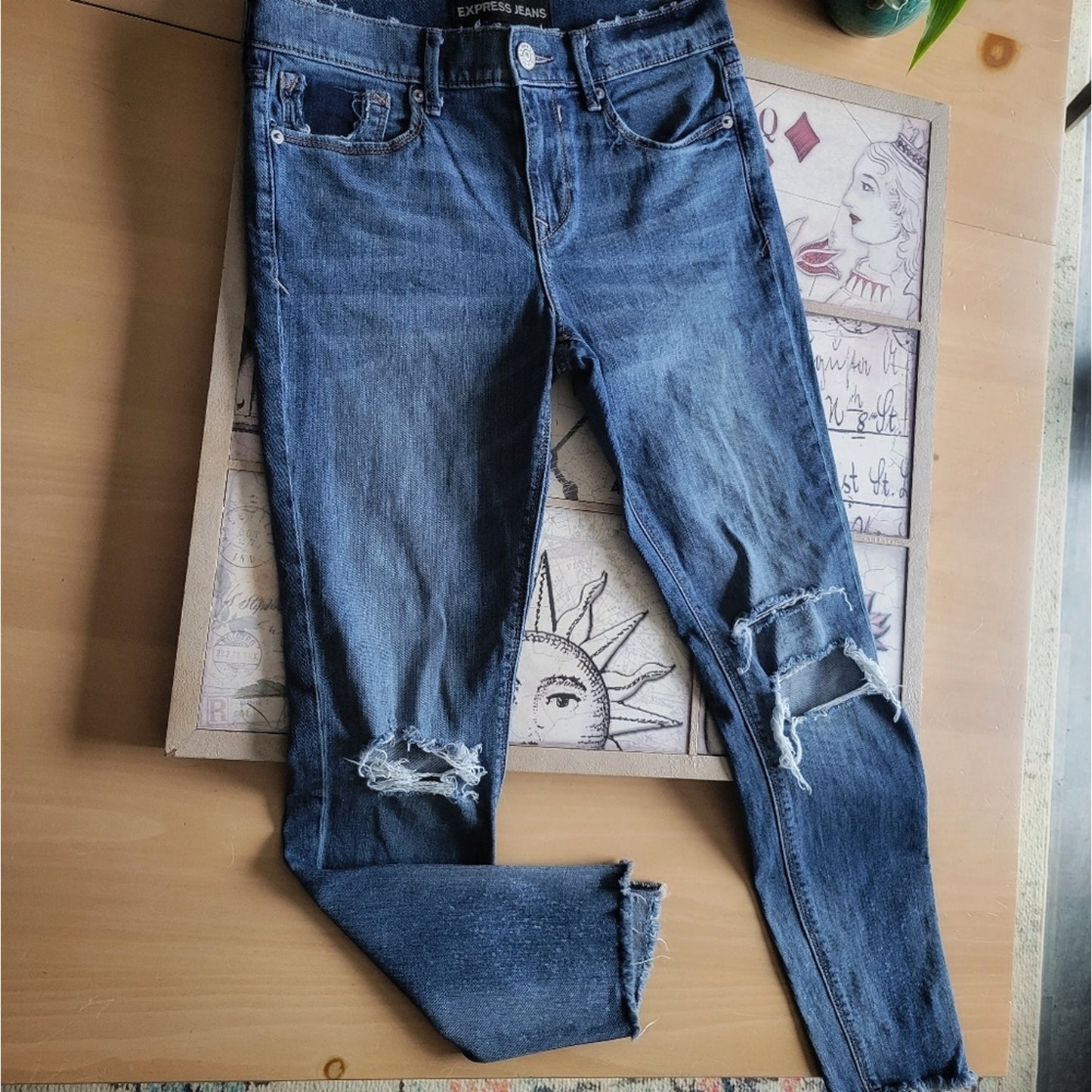 Express Distressed Skinny Ankle Mid Rise Jeans