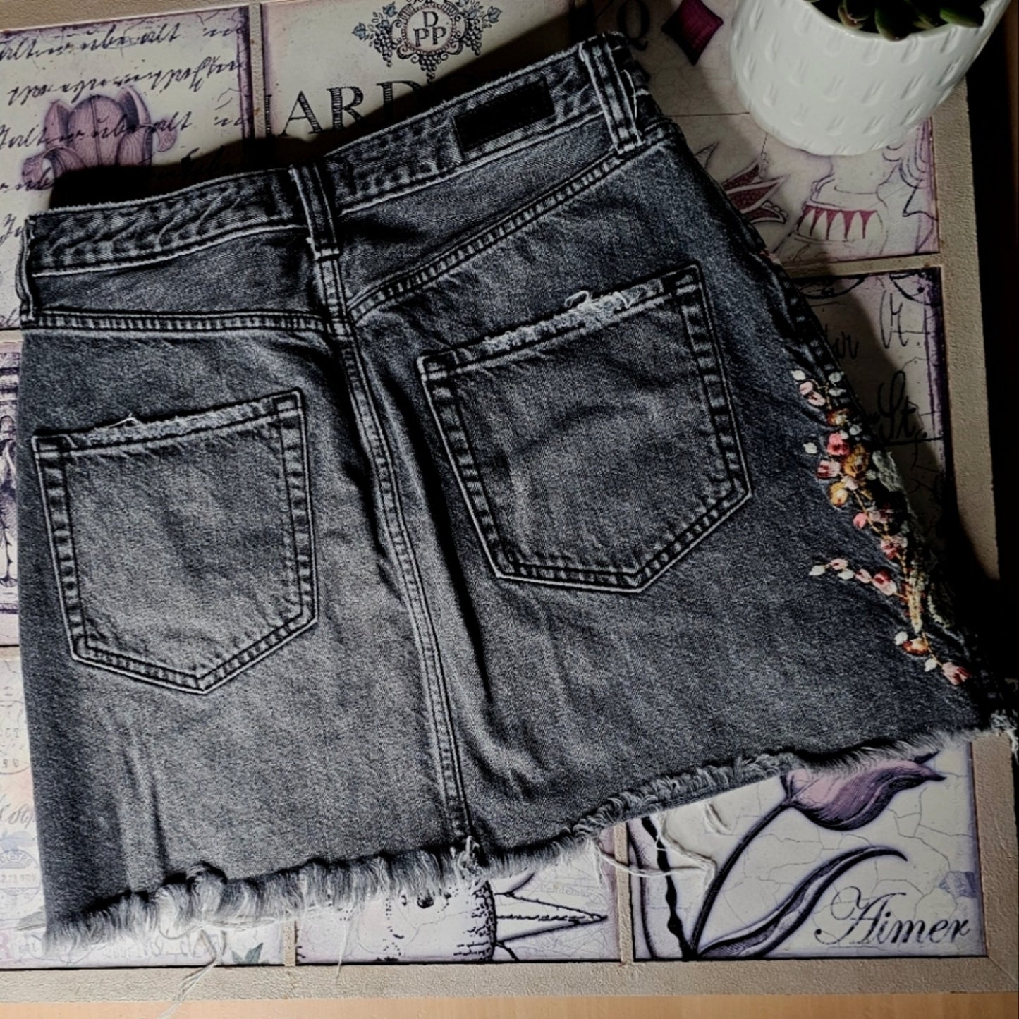 Abercrombie & Fitch Floral Cuffed Jean Skirt
