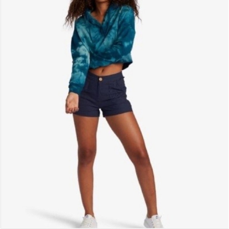 Blue New Roxy Tie Dye Hooded Cropped Sweater